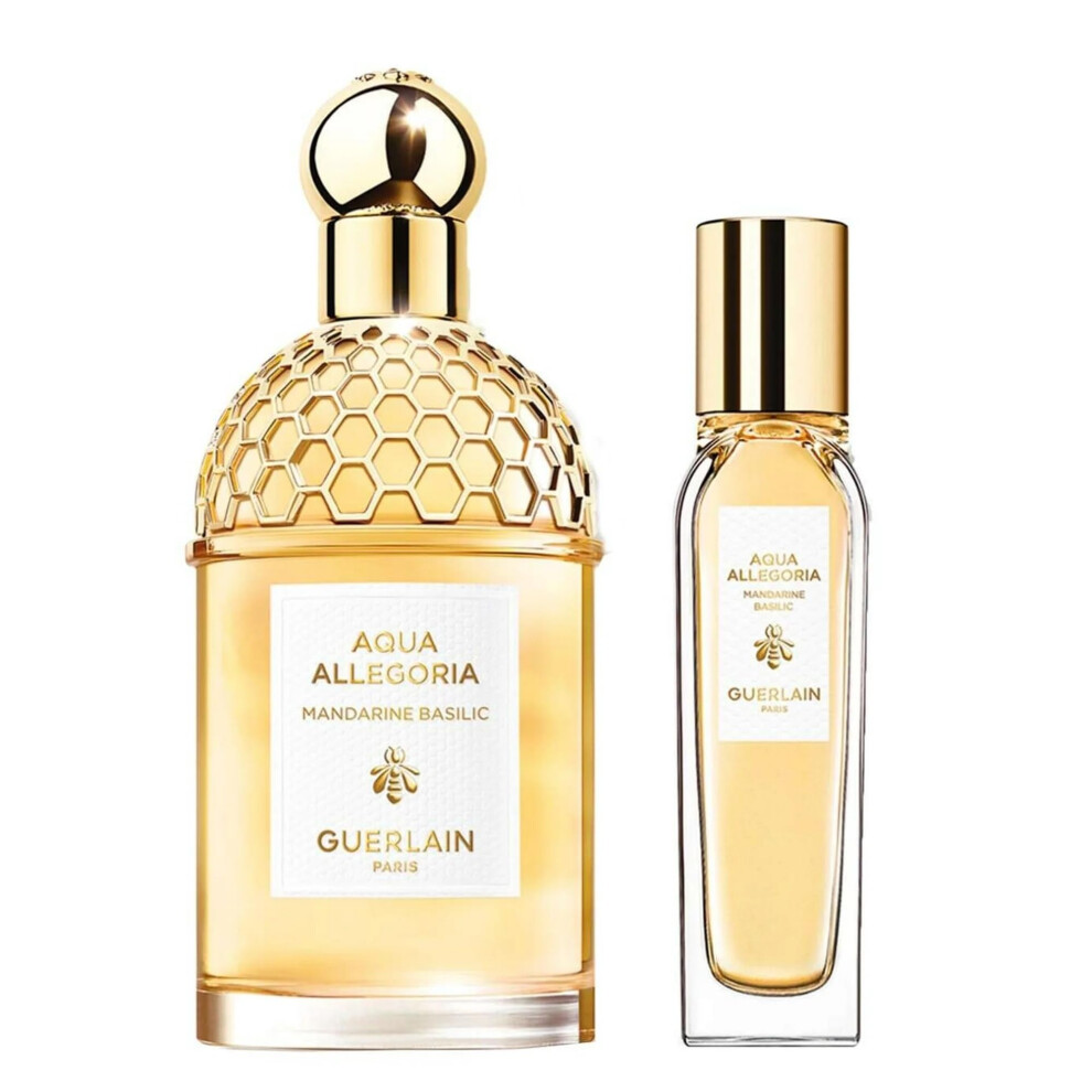 Guerlain Aqua Allegoria Mandarine Basilic Travel Set for Women Eau De Toilette Spray 4.2 Oz + Purse Spray EDT 0.5 Oz