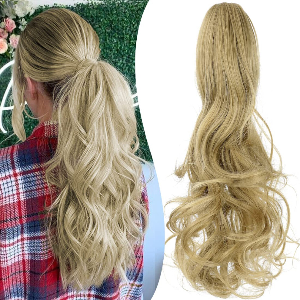 Mitrygreen Claw Clip Ponytail Extension 18"""" Clip In Wavy Ponytail Hair Extensions Long Pony Tails For Women Extensions Ash Blonde Wave Hairpiece