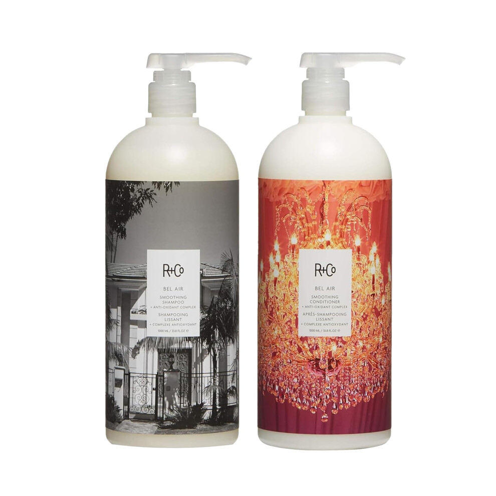 R+Co Bel Air Smoothing Shampoo And Conditioner Set 1L - Smoothing Shampoo + Conditioner Anti-Oxidant Complex | Vegan + Cruelty-Free | Bonus Delux
