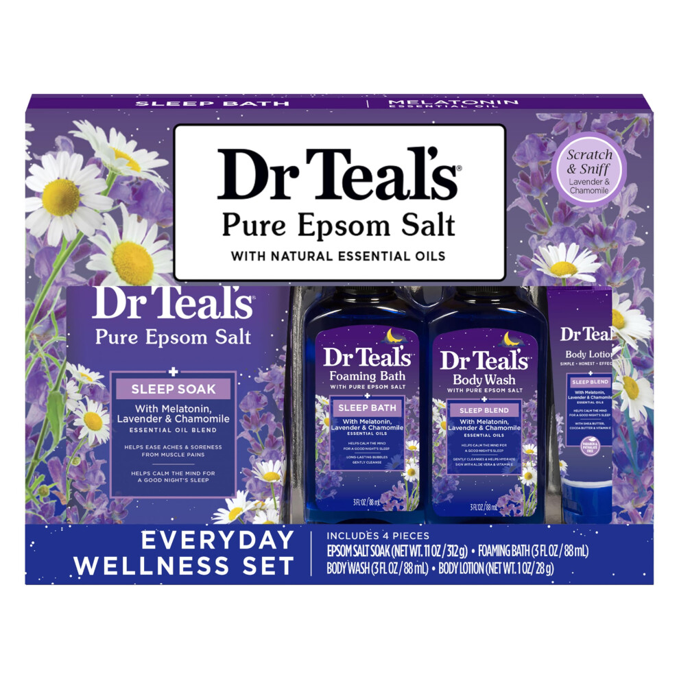 Dr Teal's Holiday Gift Set - Sleep Blend - 4 Piece Bath Sampler  Perfect for Stocking Stuffers