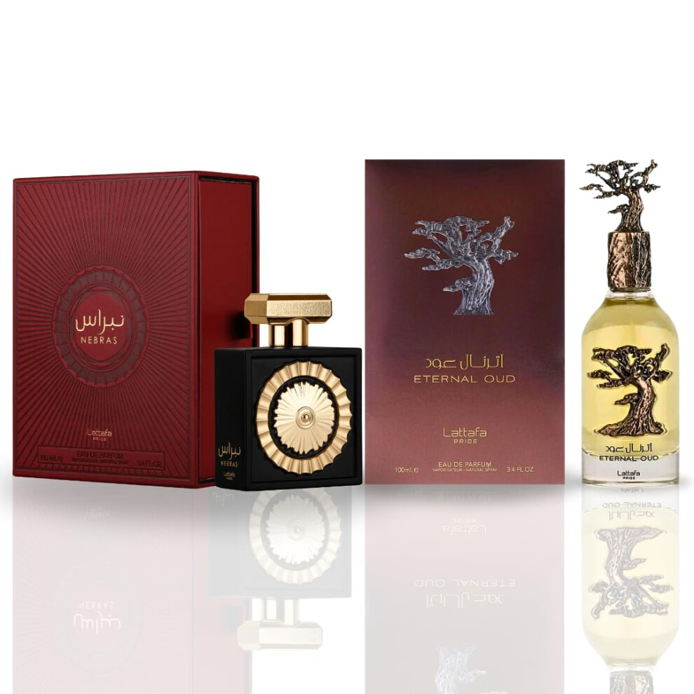 Lattafa Pride NEBRAS & ETERNAL OUD - Unisex EDP Sprays 100ML (3.4OZ)  Long Lasting & Luxurious Fragrances For Men & Women. (AMAZING BUNDLE)