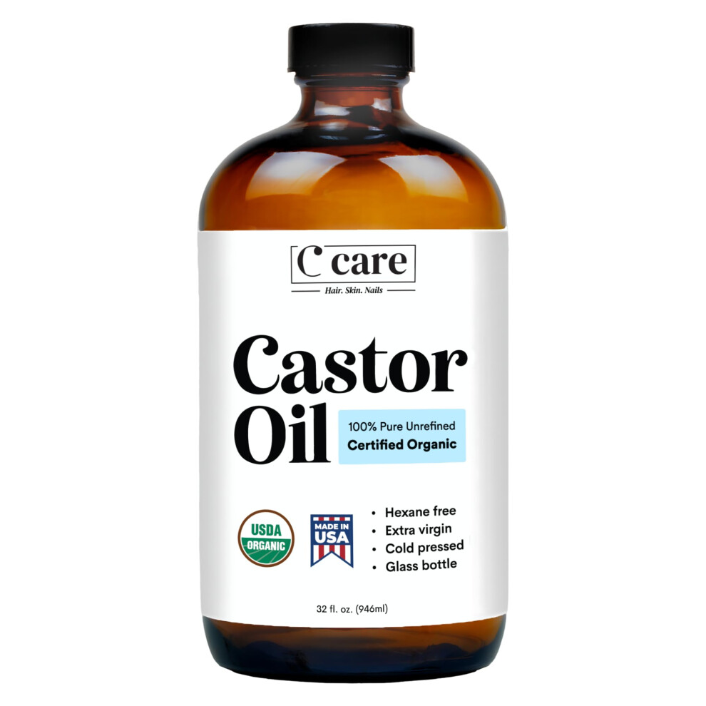 Castor Oil Organic Cold Pressed Unrefined Glass Bottle Hexane Free Extra Virgin USDA Certified 100% Pure Organic Castor Oil for Hair Growth Eyebrows E