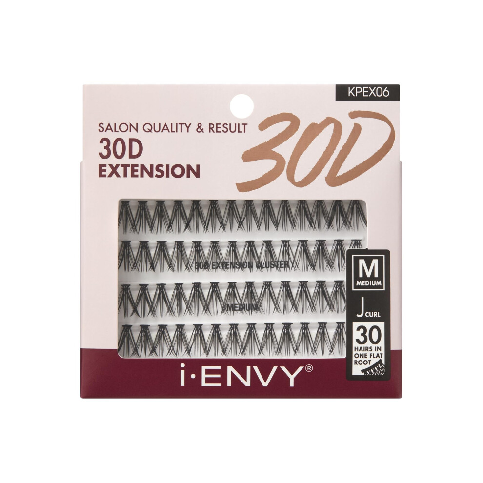 i-ENVY 30D Extension Cluster Individual Lashes  Easy to Apply  Flat Tapered-End Root  Pre-fanned Volume Lashes  J Curl with Soft Fiber  Quick Applicat