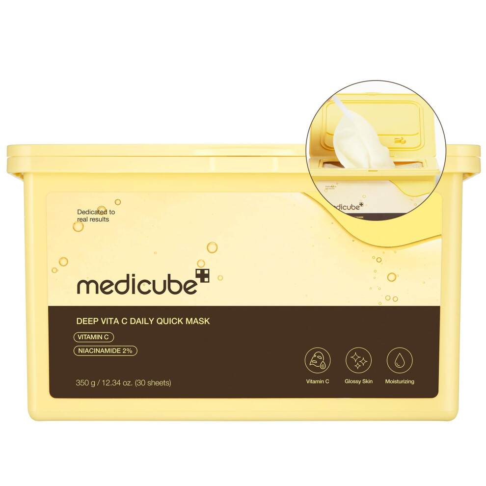Medicube Deep Vita C Daily Quick 30 Sheet Masks - Vegan Certified Quick Dispenser Triple Vitamin Complex For Radiance And Hydration - Korean Face Ma