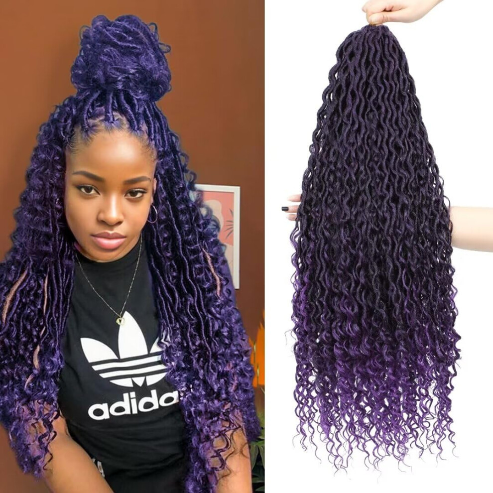 Alimiriam Unisex Purple Long Goddess Locs Crochet Hair 8Packs 30Inch River Locs Crochet Hair Boho Faux Locs Crochet With Curly Ends Boho Style Synthetic Hair Extension