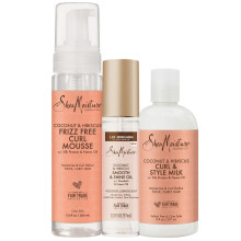 Shea Moisture Styling Set Mousse Smooth Shine Oil Curl Style Milk 3 kpl Valkoinen