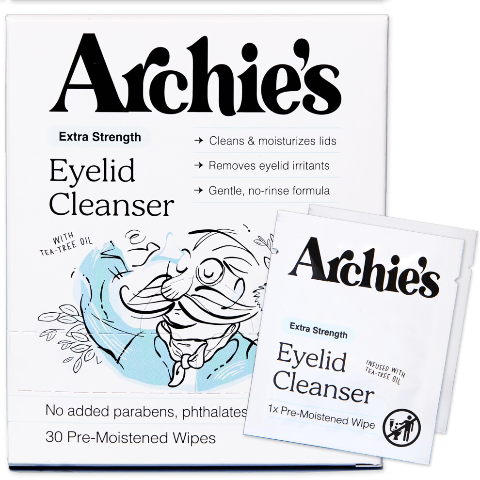 Archie's Remedies Eyelid Wipes and Lid Scrub - 30 Pre-Moistened Wipes - Australian Tea Tree Oil  Paraben-Free  SLS-Free  Phthalate-Free  Ideal for Sen