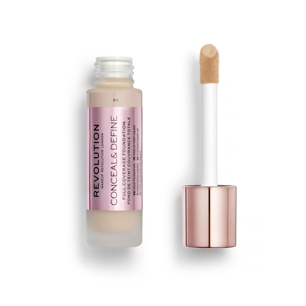 Revolution Beauty Conceal & Define Foundation Couvrance totale Fini mat longue tenue Vegan et sans cruaut   F5 Teints clairs 0,8 Fl.Oz.