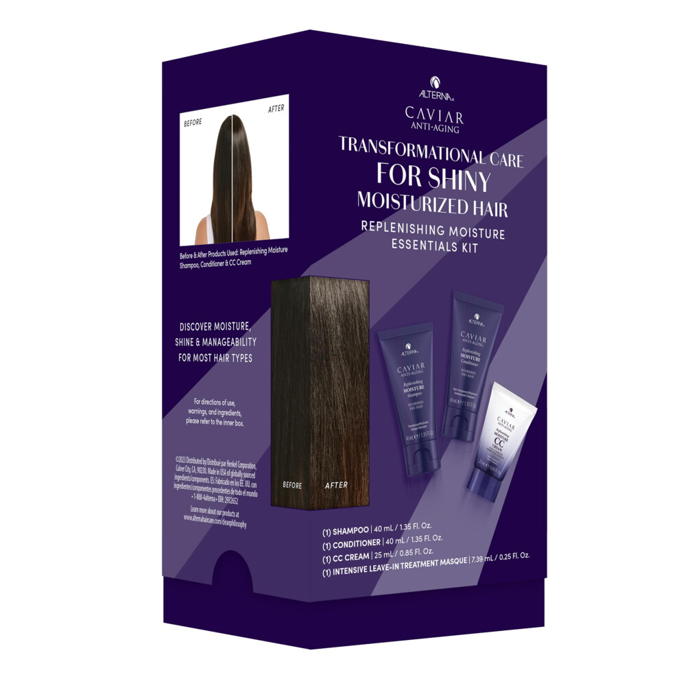 Alterna Haircare CAVIAR Anti-Aging Replenishing Moisture Trial Kit - Shampoo  Conditioner  Leave-In CC Cream | For Dry  Brittle Hair | Protects  Resto