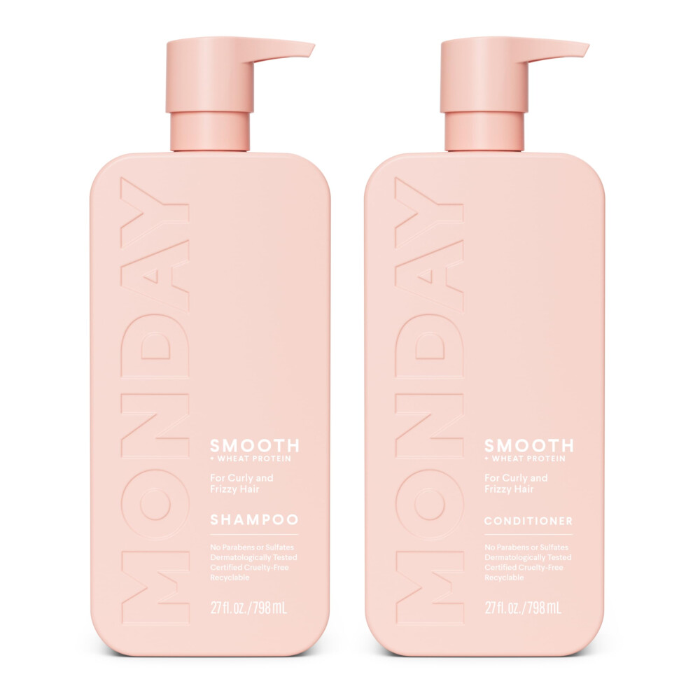 Monday Haircare Smooth Shampoo + Conditioner Bathroom Set (2 Pack) 27Oz Each For Frizzy Coarse And Curly Hair Made From Coconut Oil Shea Butter &