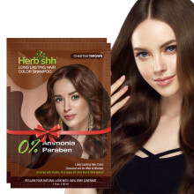 Herbishh Travel Pack Hair Dye Color sampon tasakban + 1db Argn hajmaszk tasak (Gesztenyebarna 2 tasak)