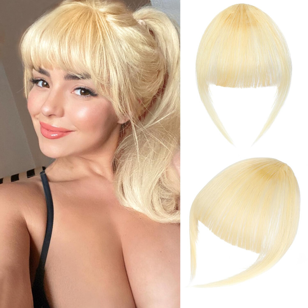 Leterly Unisex Clip In Bangs 100% Real Human Hair Extension Bangs Hair Clip French Bangs Clip On Curved Bangs Natural Wispy Bangs Hairpieces For Women Bleach