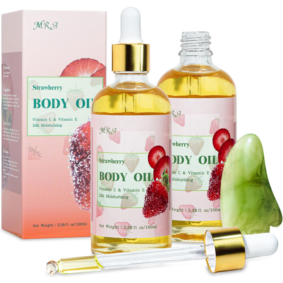 Mr.a 2 Pack Strawberry Body Oil Juice Scented Vitamin E Body Oil After Shower With Jojoba Oil Strawberry Shortcake Body Moisturizer Bath Oil For Dry