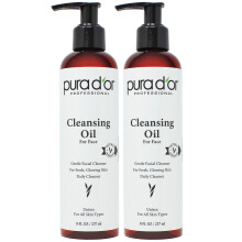 PURA D'OR Facial Cleansing Oil (8 Oz x2 = 16 Oz) Nourishing Botanical Blend with & Vitamin Jojoba and Sunflower Oil - Gentle Makeup Remover & Deep C