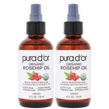 PURA D'OR ORGANIC Rosehip Seed Oil Hair Relaxer (4 Oz x2 = 8 Oz) 100% Pure Cold Pressed USDA Certified All Natural Anti-Aging Scar Treatment Gu