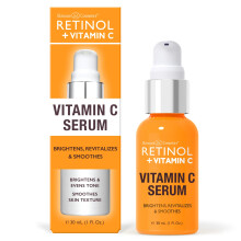 Retinol + Vitamin C Face Serum - Anti Aging Facial Serum  Evens Skin Tone  Diminishes Fine Lines and Wrinkles  Sun Damage & Dark Spots  Restores Radia