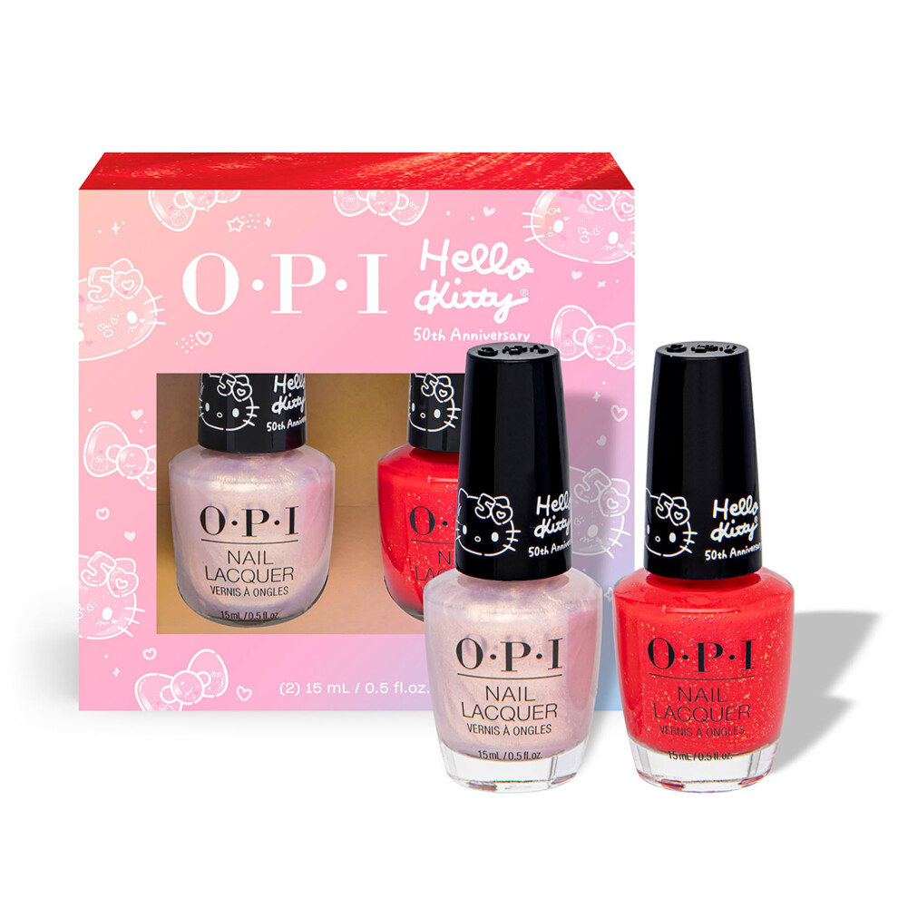 OPI Nail Lacquer 2PC Duo Pack | Opaque Bright Multi-Color Shimmery Nail Polish Gift Set | Hello Kitty Limited Edition Collection