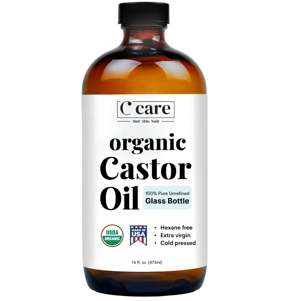 Castor Oil Organic Cold Pressed Unrefined Glass Bottle USDA Certified 100% Pure Organic Castor Oil Hexane Free Extra Virgin for Hair Growth Eyebrows E