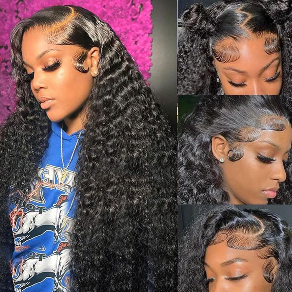 Aomllute Unisex Not,Specified 30 Inch Deep Wave Lace Front Wigs Human Hair 200 Density 13X4 Hd Lace Frontal Wigs Human Hair Pre Plucked Deep Curly Glueless Wigs Human Hair