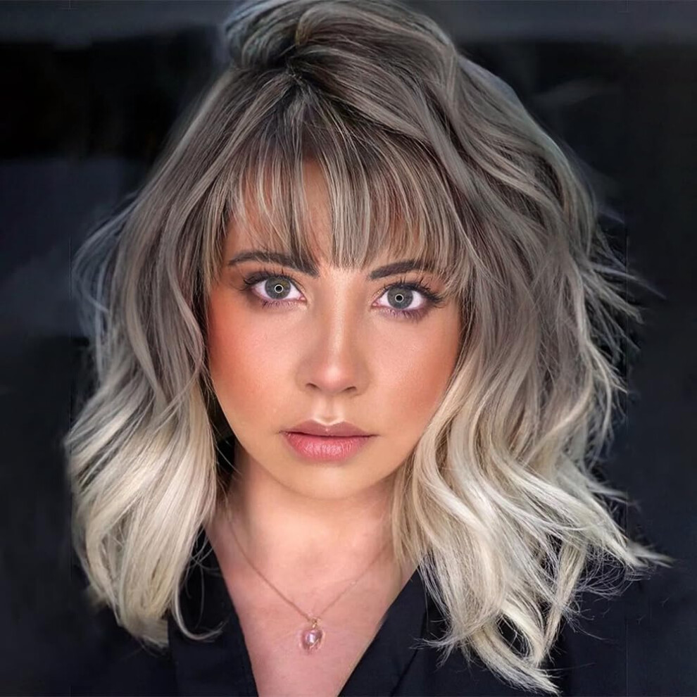 Ucubb Unisex Short Curly Wigs With Bangs For Women 14 Inches Wavy Bob Wig Synthetic Heat Resistant Fiber Wigs (Rt6/10/613#)