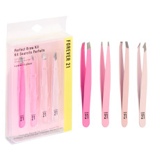 Zestaw Forever 21 Perfect Brow - 4 szt. Pesety Soft Touch Pesety do depilacji dla kobiet | Zestaw peset zakrzywionych i spiczastych Precyzyjne pesety