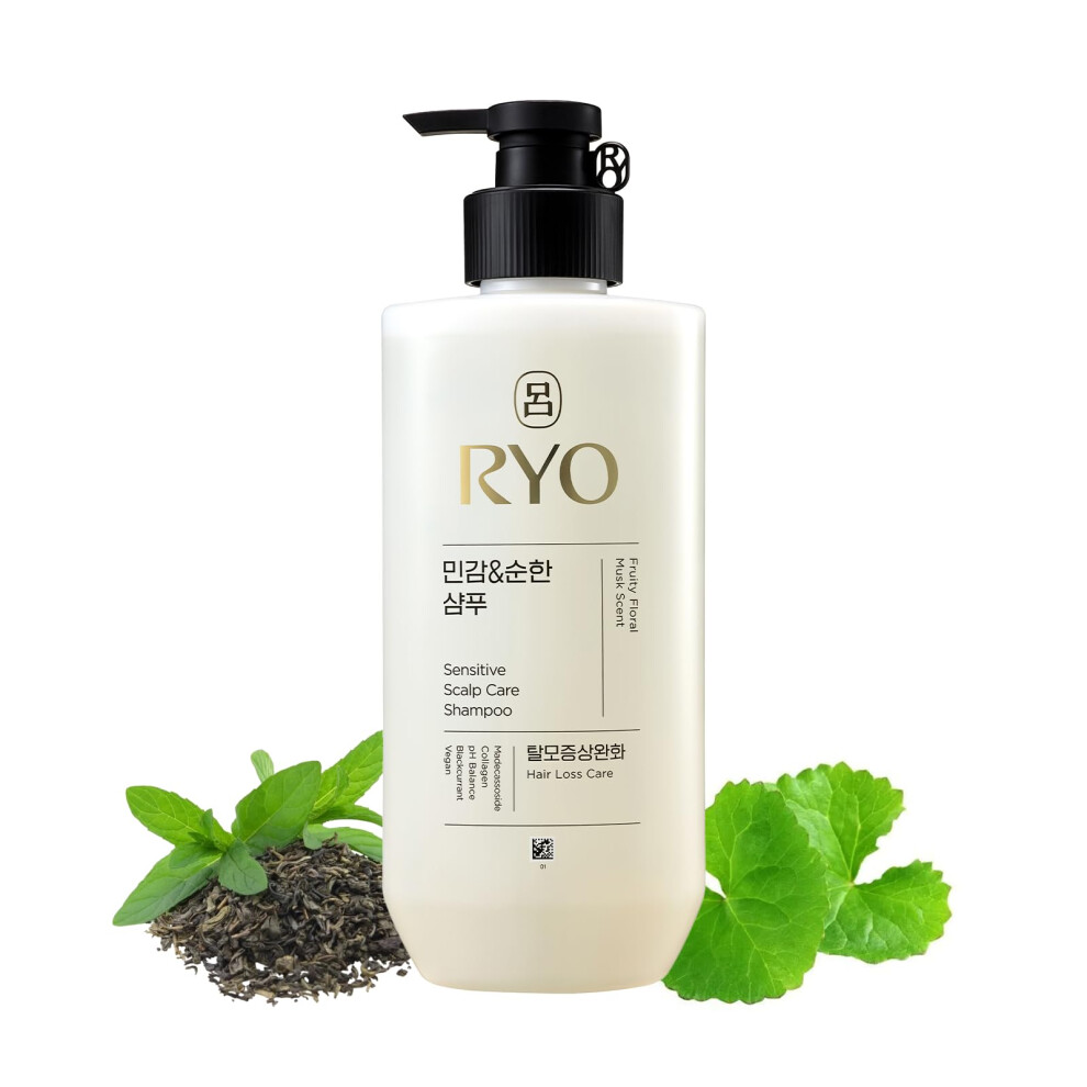 Ryo Sensitive Scalp Care Shampoo With Korean Ginseng & Caffeine - Soothing And Relief For All Hair Type Hair Loss Care Dermatologist Tested 16.2 Fl