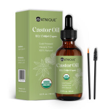 Natnique Castor Oil Organiczny 2 uncje USDA 100% czysty, tloczony na zimno, nierafinowany olejek na porost wlosw do rzes i brwi. Naturalny zestaw do