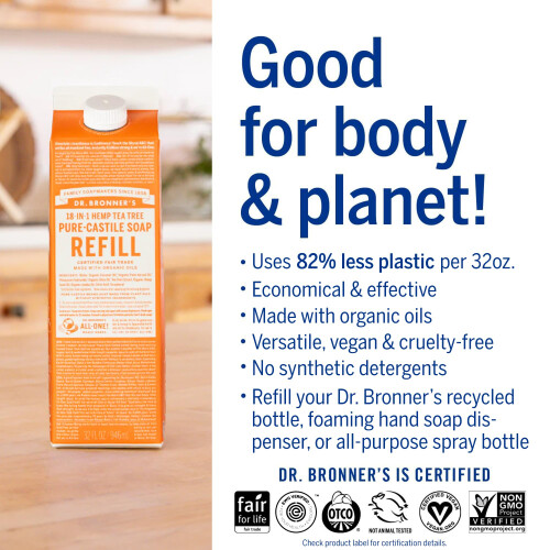 Dr Bronner's Dr. Bronner's Pure-Castile Liquid Soap Refill (Tea Tree 32oz frpackning med 2) 2