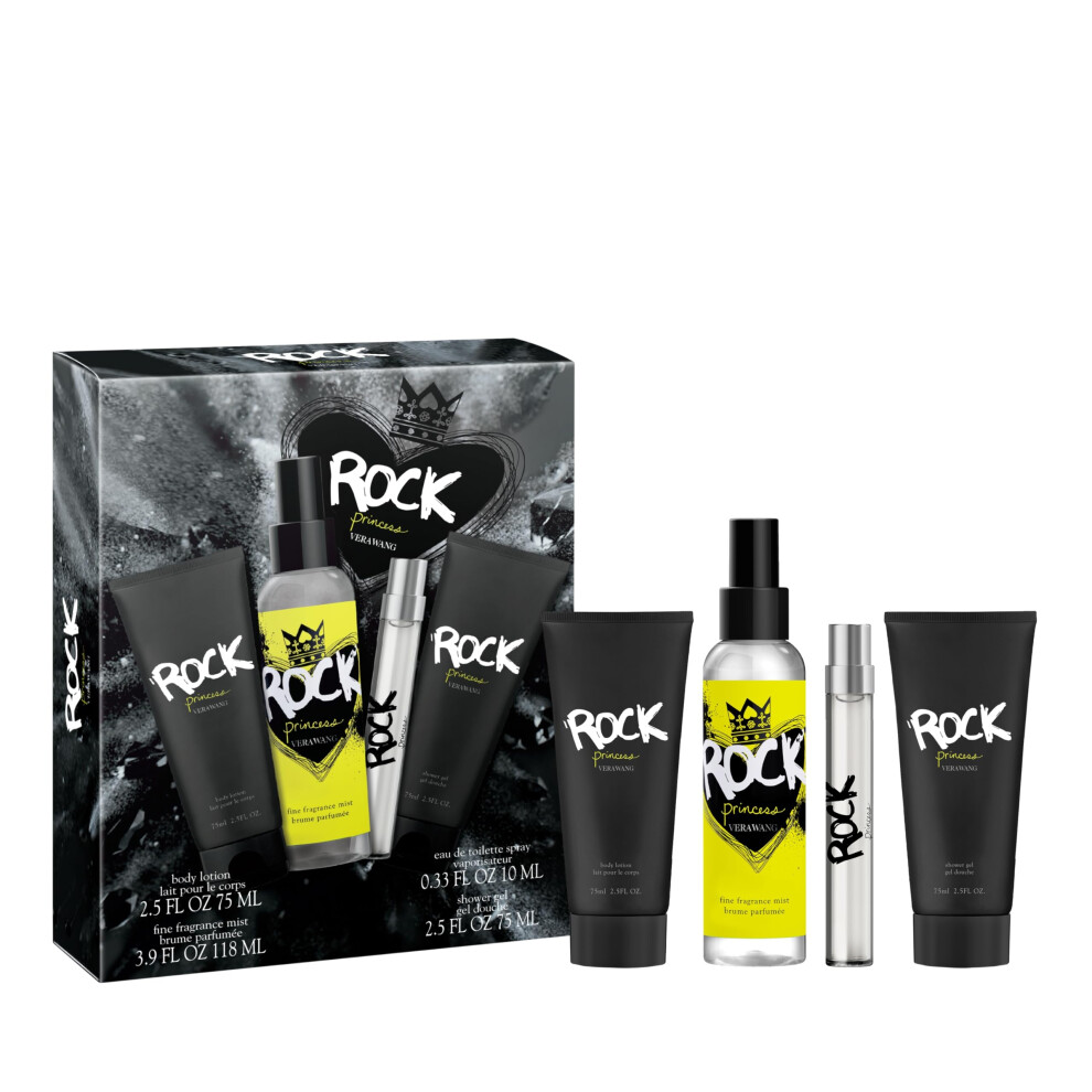 Vera Wang Rock Princess Eau de Toilette 4 Piece Gift Set  Notes of Waterlily  Tahitian Flower  and Vanilla  Women's Fragrance  Long Lasting  Everyday