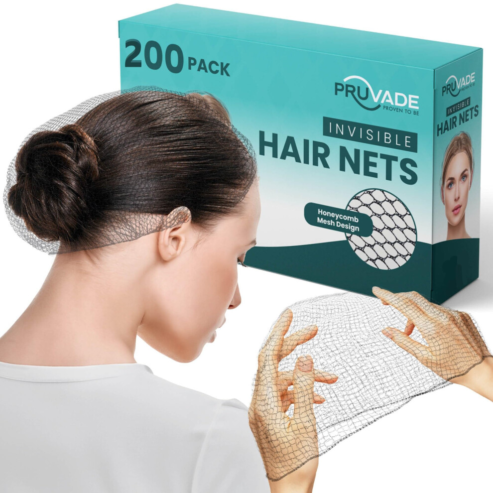 Pruvade - Invisible Hair Nets For Women & Men | 200 Pack | Elastic 24"""" Mesh Hair Net For Buns Long Hair & Short Hair - Hairnets For Ballet Dancers