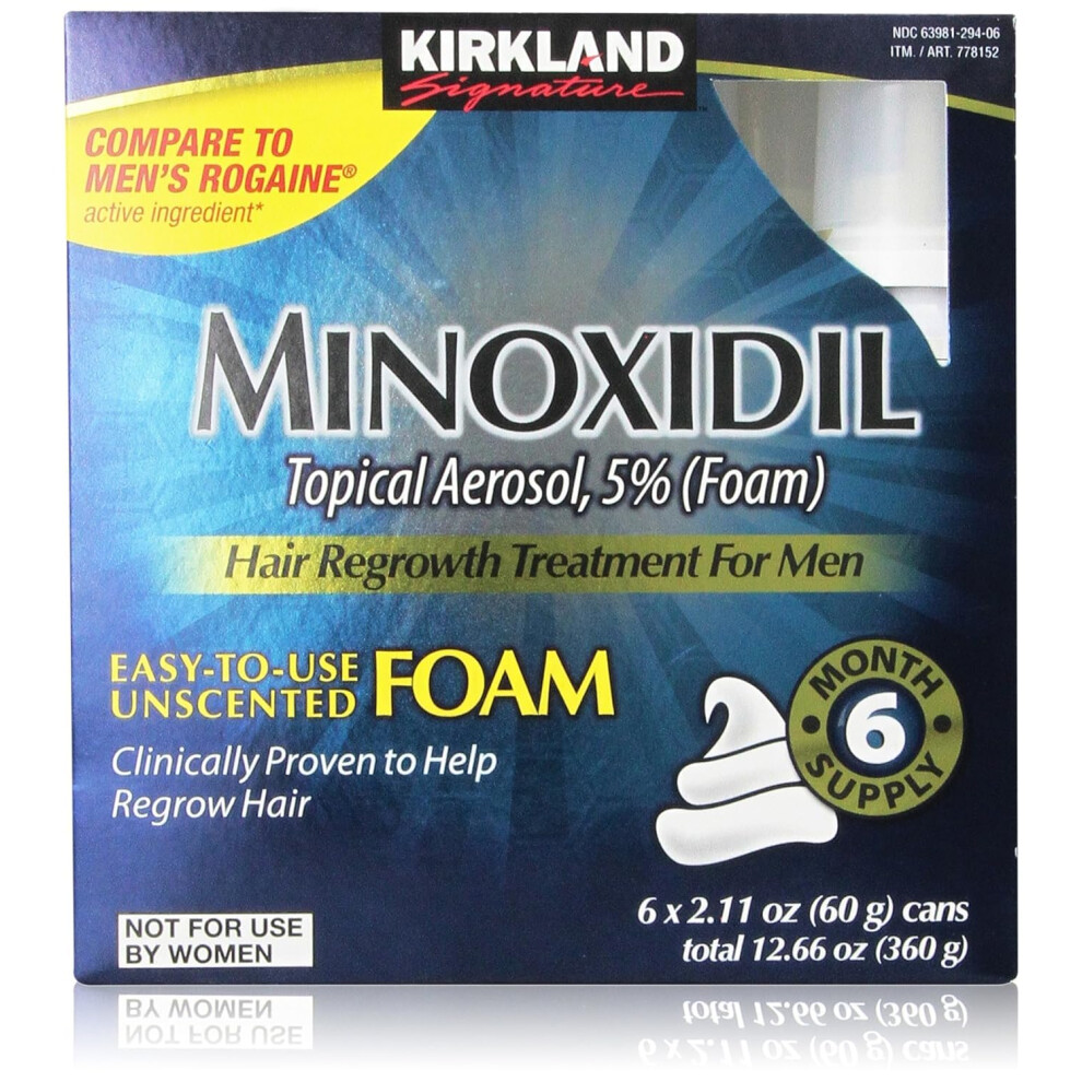 Kirkland Signature Hair Regrowth Treatment Minoxidil Foam for Men  2.11 oz  6 Count (6 Month Supply)