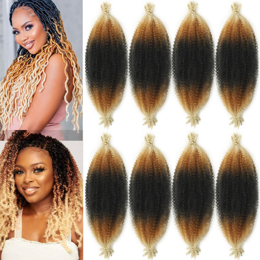 Miyamarch Unisex 8 Packs Springy Afro Twist Hair 12 Inch Marley Twist Braiding Hair 3 Tone Blonde Wrapping Faux For Soft Locs Short Kinky Braiding Hair For Women Exten