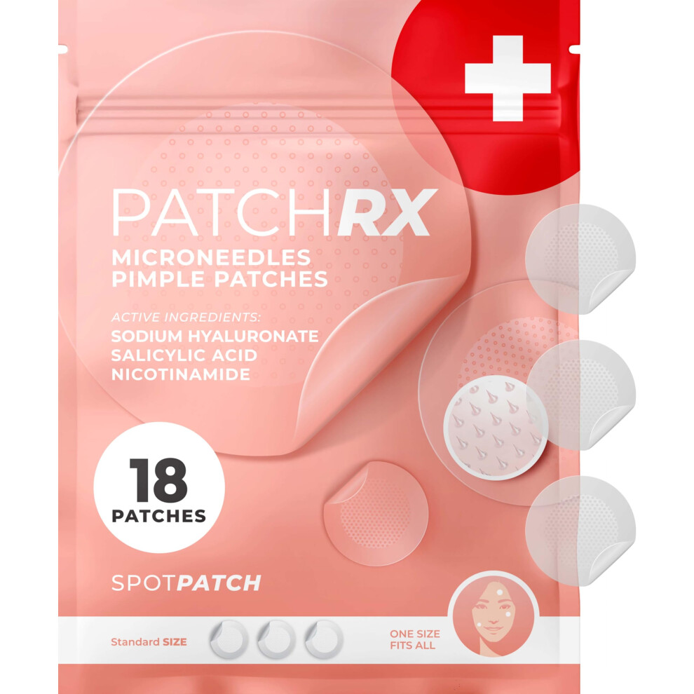 Keyconcepts Patchrx Micro Needle Pimple Patch (18 Pack) - Hydrocolloid Micropoint Pimple Patch For Acne & Cystic Pimples Eliminate Pimples Overnight Microdart P