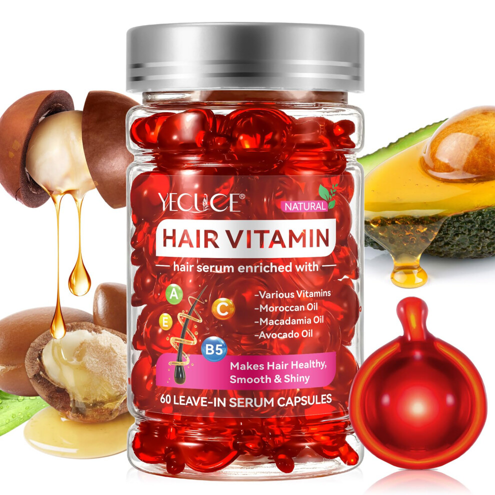 Onznoz Hair Treatment Serum Hair Vitamin Capsules 60Pcs With Vitamin A C E Pro B5 No Rinse With Argan Macadamia/Avocado Oil For Hair Repair Smooth & Anti