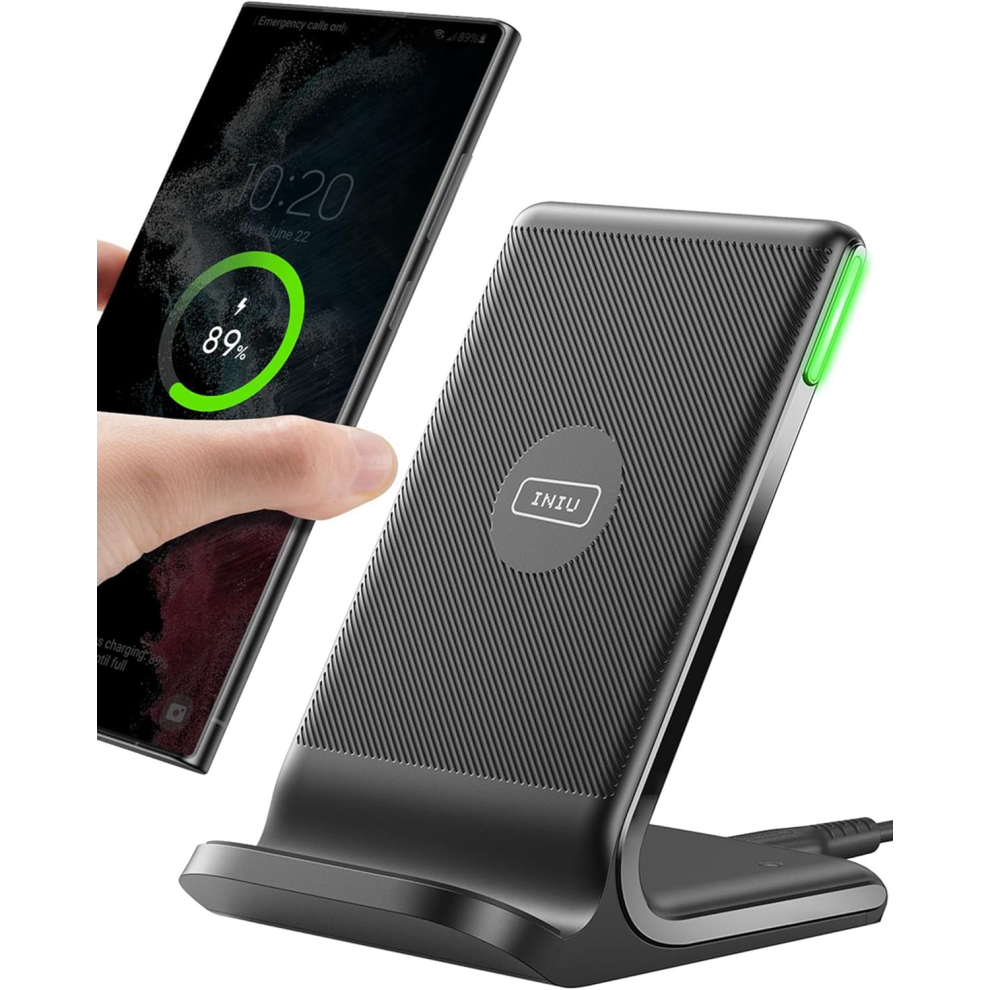 Iniu Wireless Charger Stand, 15W Qi Fast Charging Dock Phone Charger, Adaptive Led Wireless Charging Station For Iphone 8346256225579