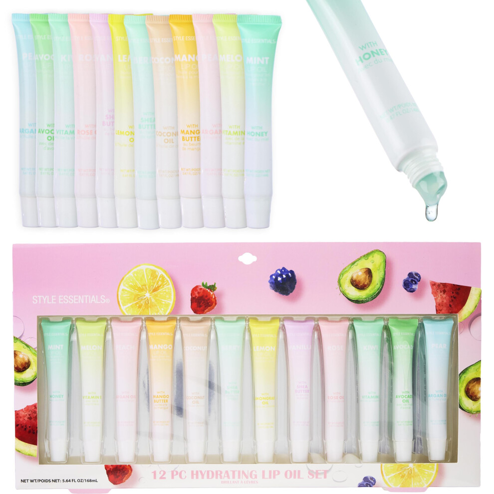 Expressions 12Pc Lip Oil Set - Flavored Lip Oils Value Pack Hydrating Lip Oils W/Squeeze Tube Application Moisturizing Lip Oil Collection For Everyd