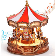 Robotime 3D Wooden Puzzle Classic Carousel Music Box LED for Adult