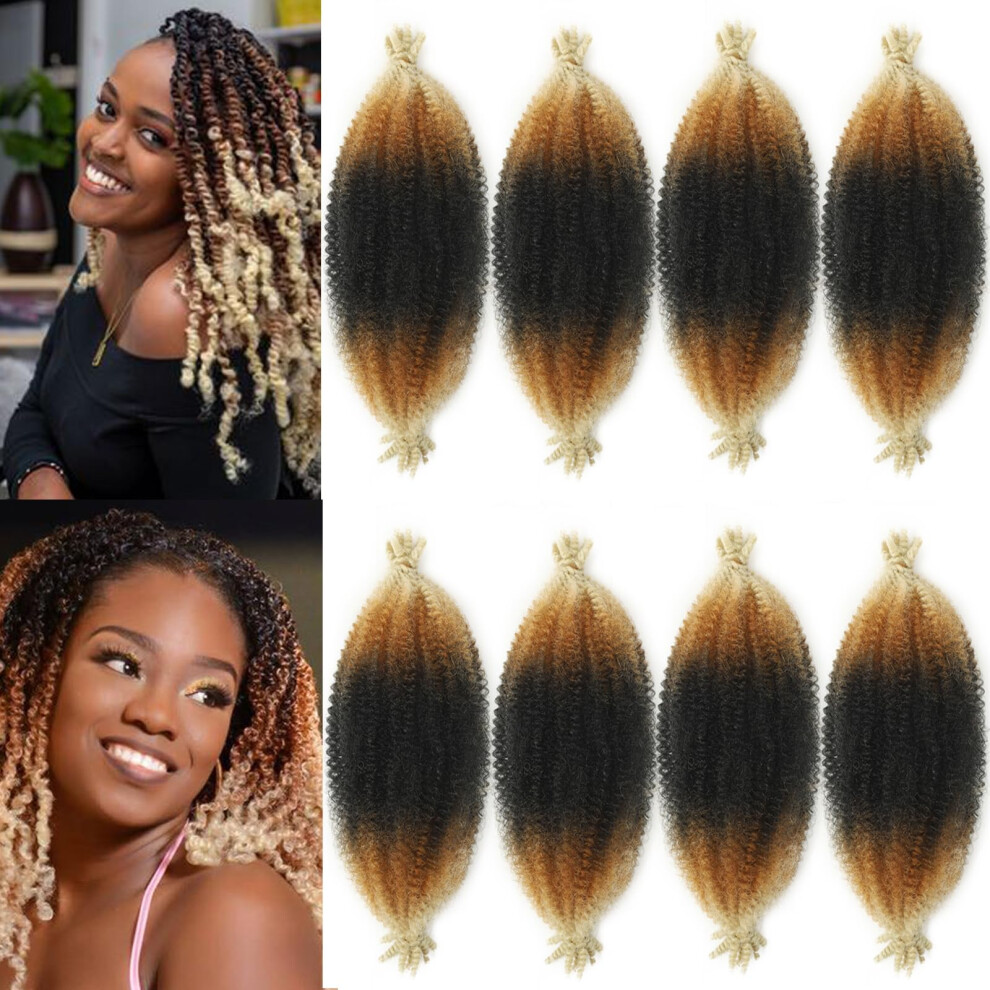 Miyamarch Unisex Not,Specified 8 Packs Springy Afro Twist Hair Ombre Blonde Marley Twist Braiding Hair 8 Inch Kinky Twist Braiding Short Marley Hair For Women Wrapping Faux For Soft