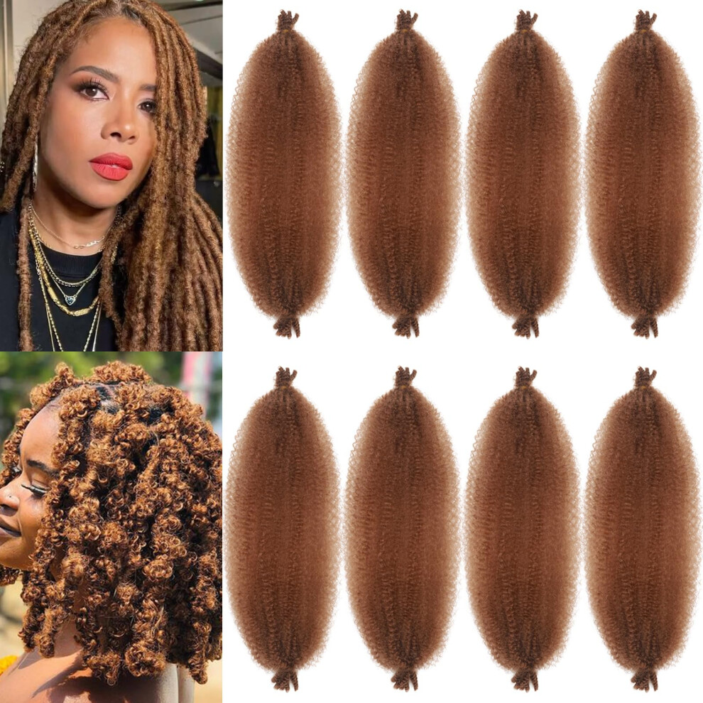 Miyamarch Unisex Brown 8 Packs Springy Afro Twist Hair Dark Marley Twist Braiding Hair 8 Inch Kinky Twist Short Marley Hair Wrapping Faux Soft Locs Extensions