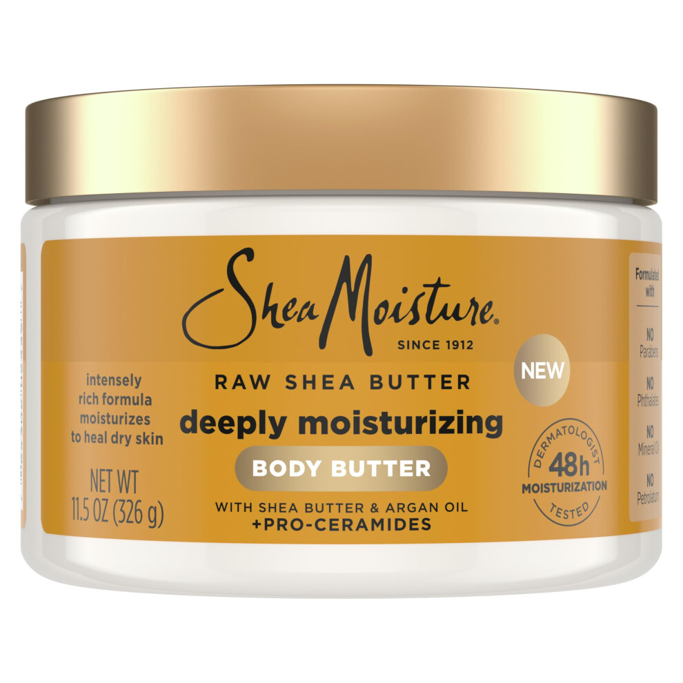 SheaMoisture Deeply Moisturizing Body Butter with Raw Shea Butter  Argan Oil and Pro-Ceramides  Rich Hydration & Healing of Dry Skin  48H Moisturizing