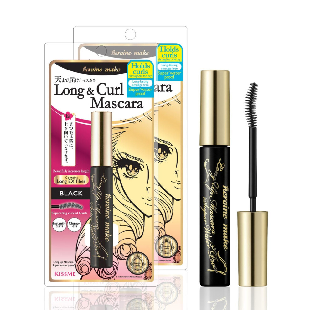 Hrdinka Make Heroine Make By Kissme 2 Pack Long & Curl Waterproof Mascara Black Lengthening & Volume Fiber Tubing Mascara Makeup