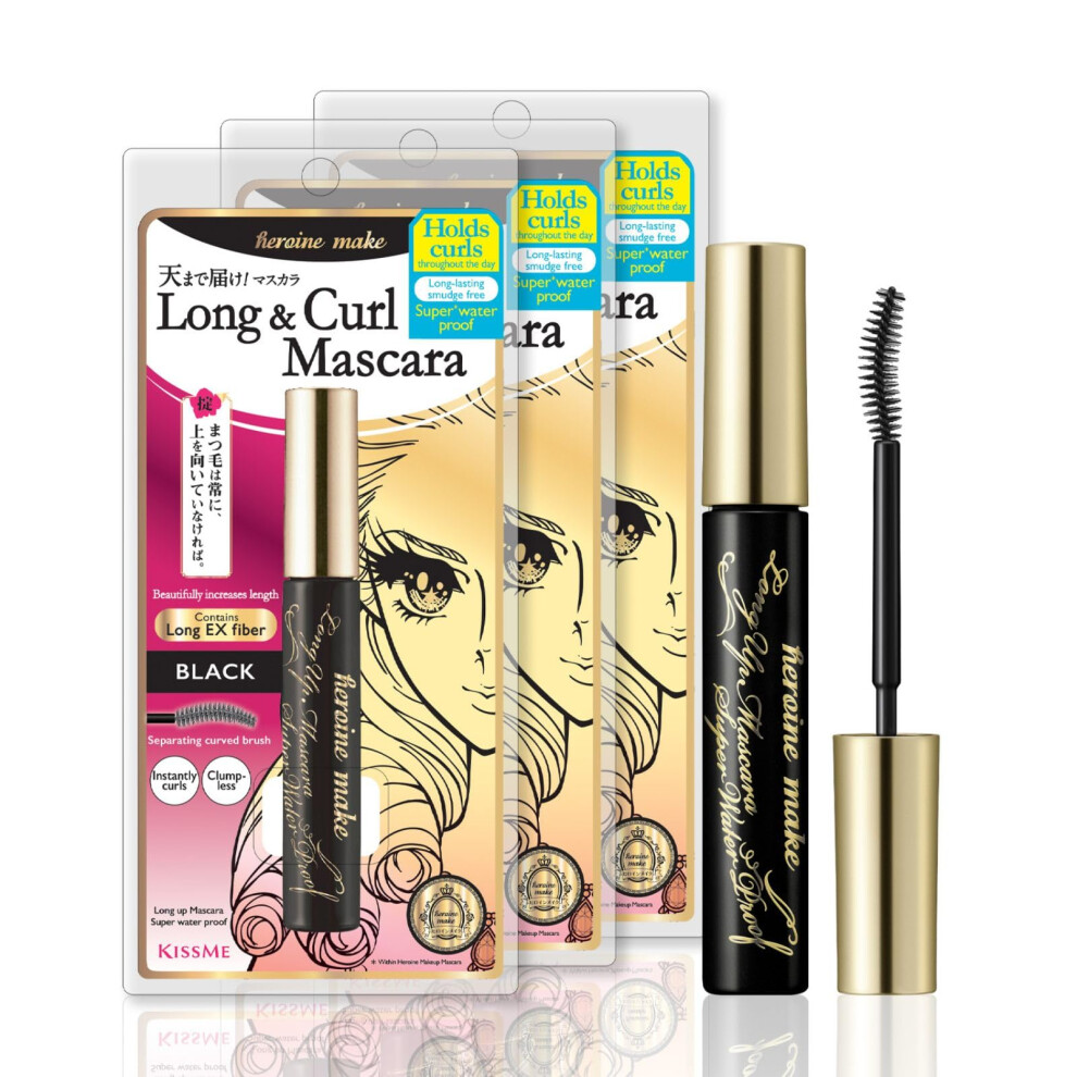 Heltinde Gã¸R Heroine Make By Kissme 3 Pack Long & Curl Up Waterproof Mascara Japanese Lengthening & Volume Fiber Tubing Eye Makeup Black
