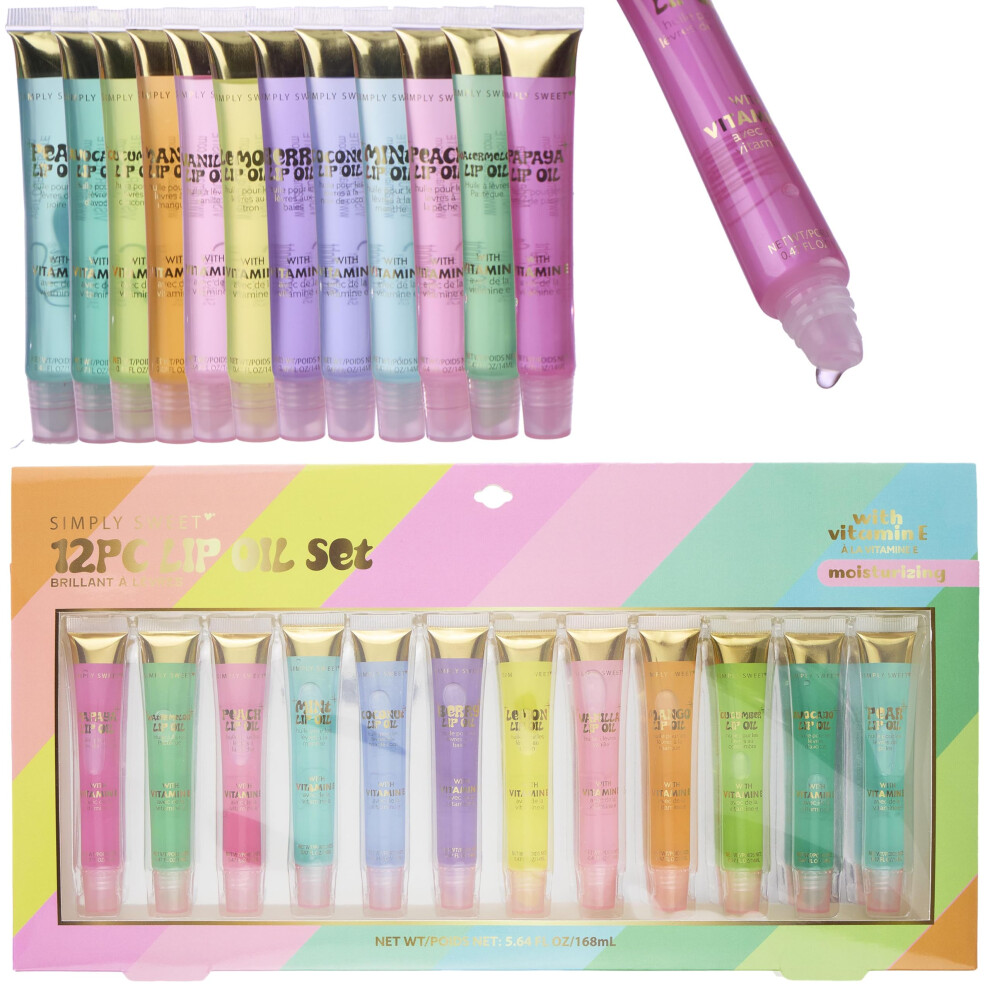 Expressions 12Pc Lip Oil Set - Flavored Lip Oils Value Pack Hydrating Lip Oils W/Squeeze Tube Application Moisturizing Lip Oil Collection For Everyd