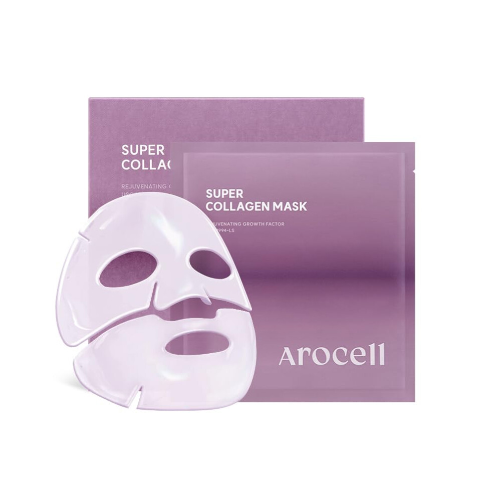AROCELL Super Collagen Mask 4 Facial Sheet Dual Matrix Hydrogel Masks with Low Molecular Weight Collagen for Elasticity Hydrating Anti-Aging Cooling K