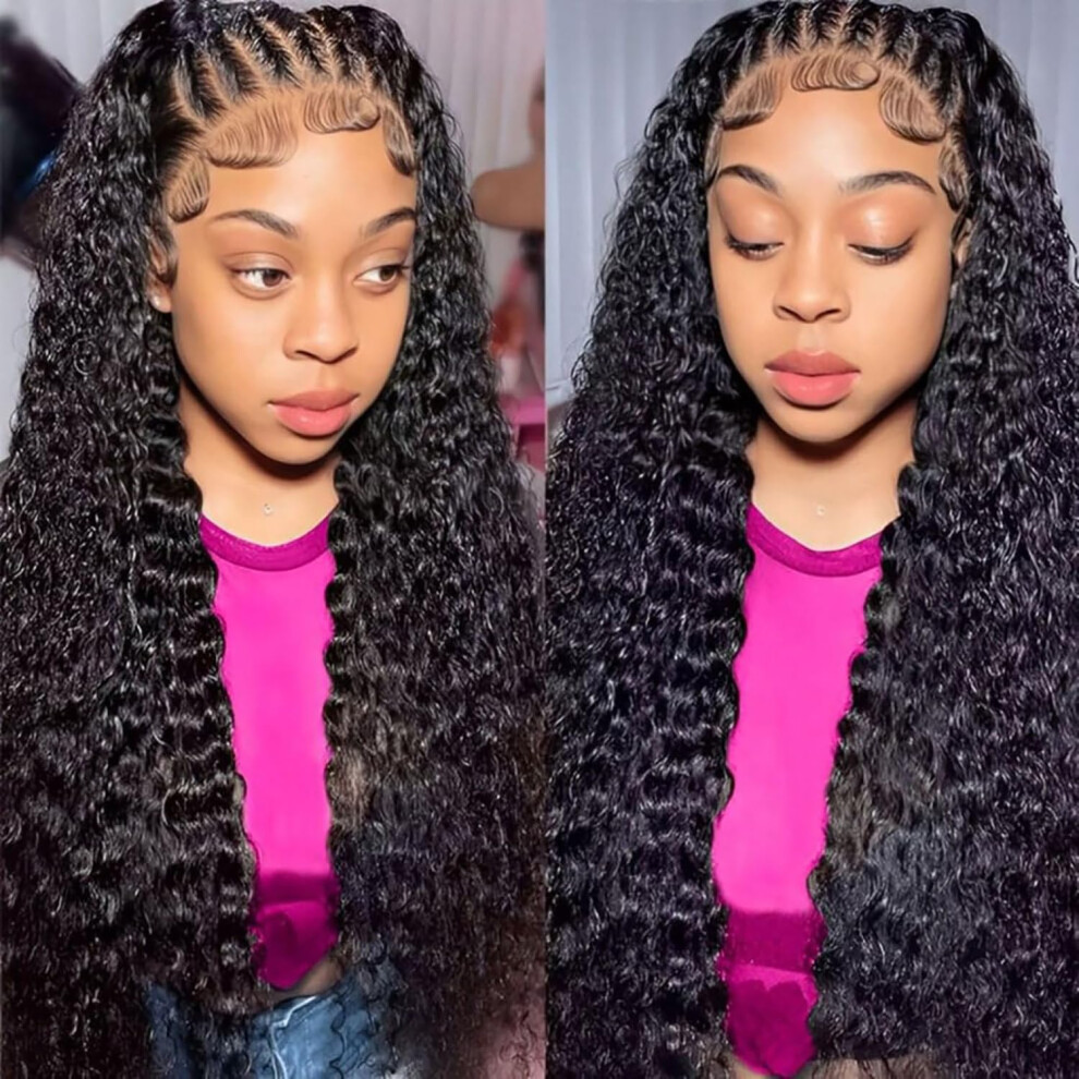 Cfaimity 30Inch Lace Front Wigs Human Hair Curly Wigs Pre Plucked 200% Density 13X6 Hd Transparent Lace Frontal Braided Human Hair Wig Brazilian Deep Wave Lace