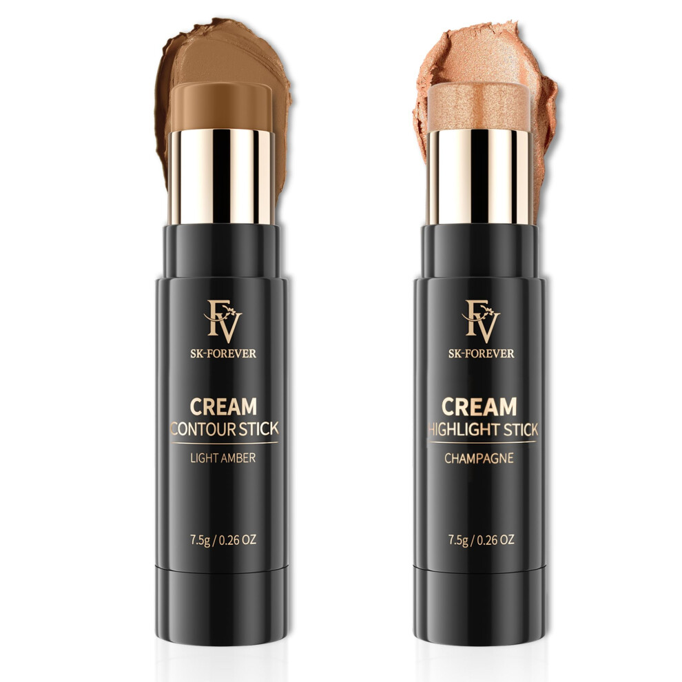 Fv 2Pcs Contour Stick Highly Pigmented & Blendable Contour And Highlighter Stick Long Lasting & Creamy Texture Waterproof Contour Set For Face Shap
