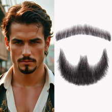 Barba finta Celie 100% capelli umani, baffi finti, barba realistica, peli finti sul viso, pizzo invisibile, pizzetto, travestimento di Halloween,