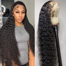 13x6 Water Wave Lace Front Wigs Human Hair Wigs 10A 30 Inch 250 Density HD Transparent Wet and Wavy Lace Front Wigs Human Hair Glueless Deep Curly Lac