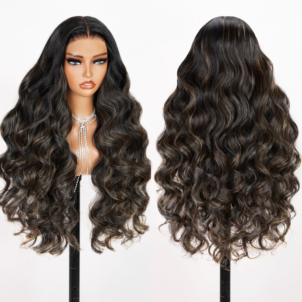 Teslal Balayage Wear And Go Glueless Wig Pre Cut Hd Lace 6X6 Lace Wig 24 Inch 260% Density 1B/27 Highlight Body Wave Human Hair Blend Premium Fiber Wi Not,Specified