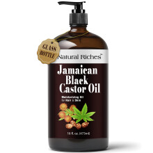 Natural Riches Jamaican Black Castor Oil Glass Bottle Pure Organic Cold Pressed for Hair Growth Skin Care for Dry Skin Conditioning Eyebrows Eyel